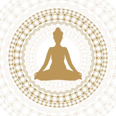 female sihouette with yoga pose background with mandala decoration